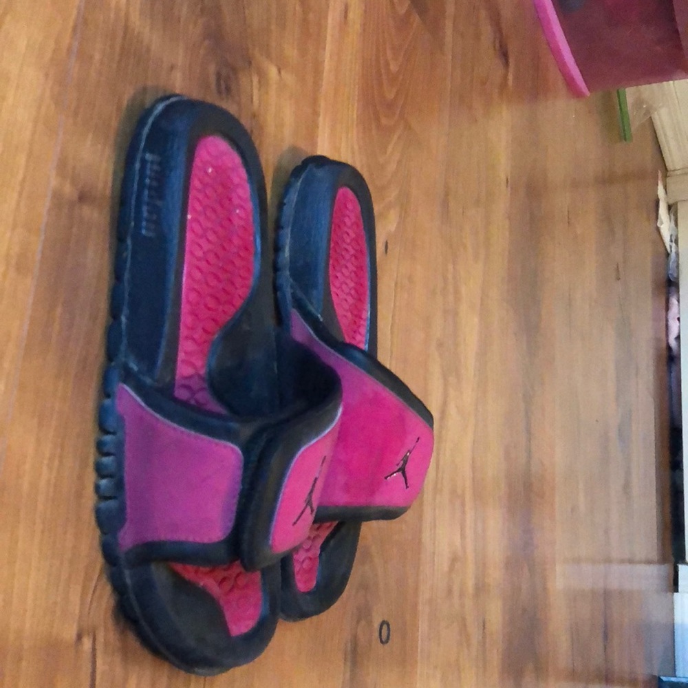 Black and Pink Jordan slides